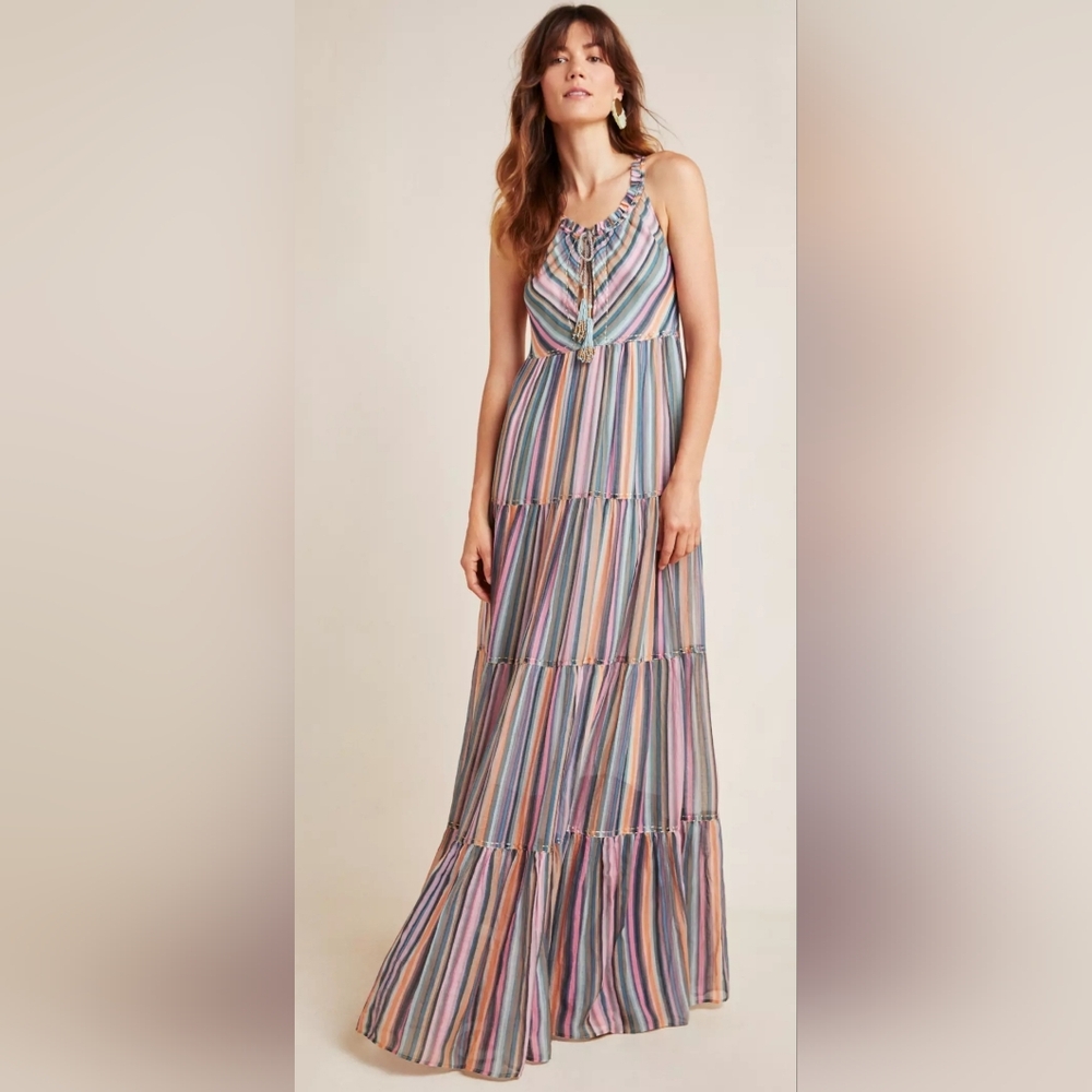Anthropologie Love The Label Winnie Stripped Bohemian Maxi Dress Size L